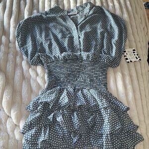 Size M blue and white polkadot, flow see dress or shirt